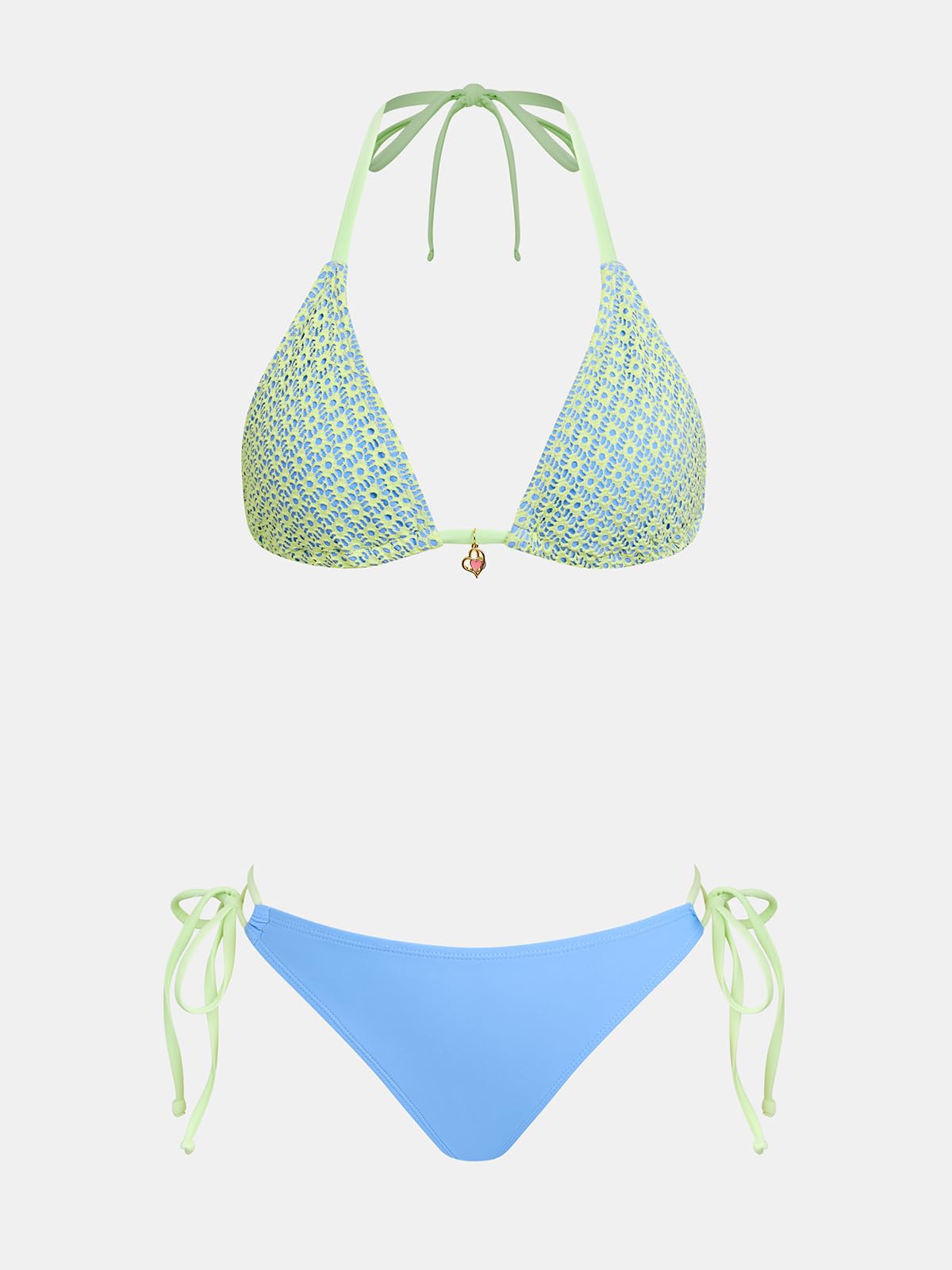 CUPSHE Ensemble de bikini pour femme - Dos nu - Deux pièces - Col en V - Bretelles réglables - Cordon de serrage - Maillots de bain coquins