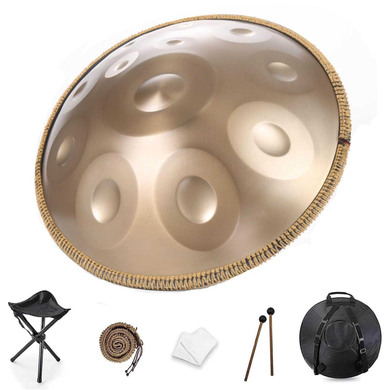 XNZJHPP D Minor Handpan Drum - 22 Steel Percussion Instrument with Carry Bag & 2 Mallets for Music Therapy, Meditation, Yoga, Relaxation, and Stress Relief (Gold 432Hz)