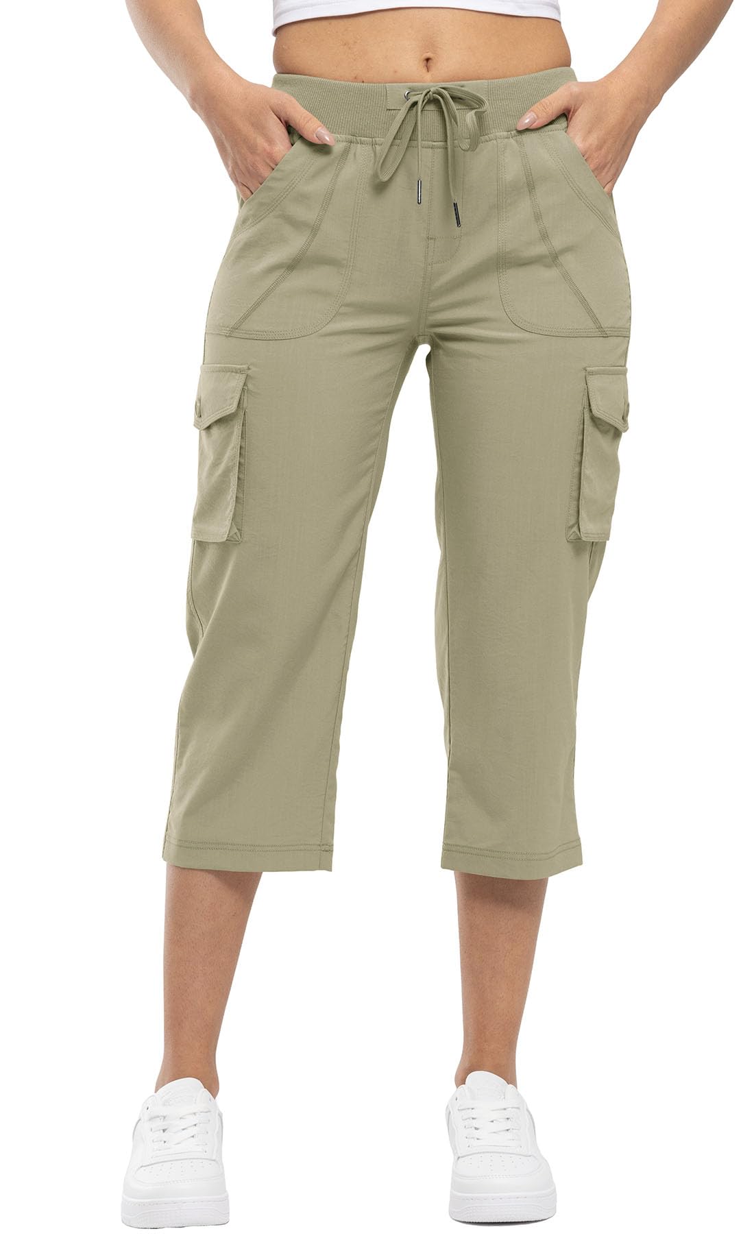 YSENTO Pantalones de senderismo para mujer, pantalones de verano 3/4, pantalones capri, ligeros, elásticos, de trekking, pantalones funcionales