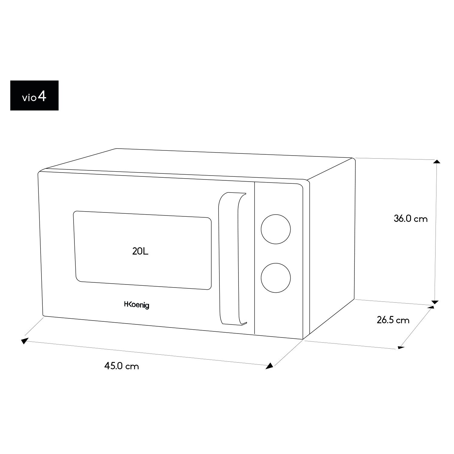 H.Koenig Kompakt Mikrowelle Design 20L VIO4, Leistungsstark 700W, Drehteller 24,5cm, Multifunktion 5 Heizstufen und Auftaufunktion, Timer bis 30 Min., Schnell, Arbeitsplatte
