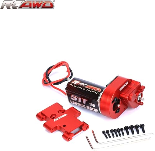 Miniatura 7 de RCAWD Transmisión de motor cepillado 180 montada 51T para 118 FMS EAZYRC ROC Hobby Crawlers Actualización Piezas Rojo