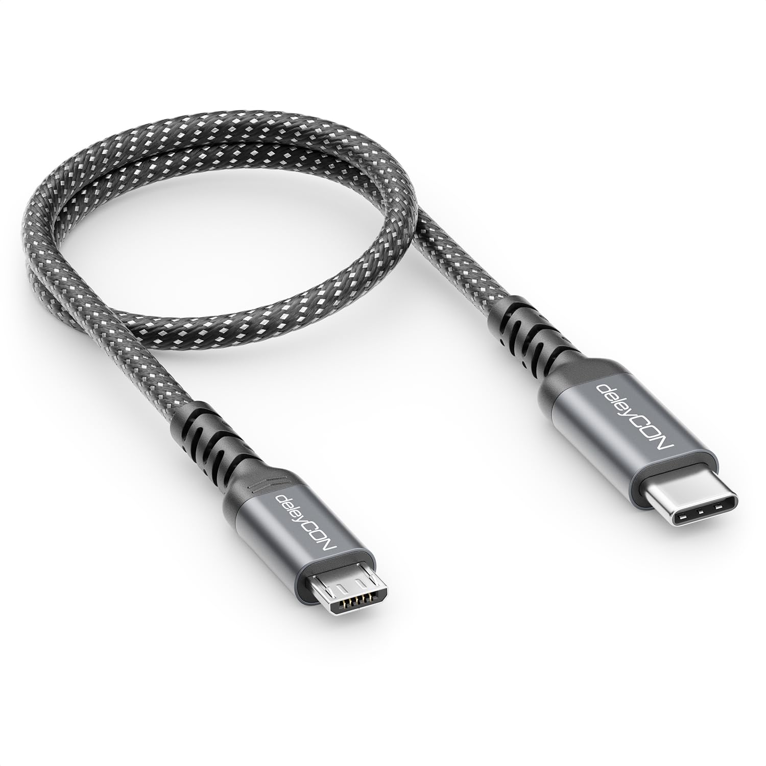 deleyCON 0,30m USB-C auf Micro USB Kabel Kurz (Ladekabel Datenkabel für Micro USB Geräte) - Für PS4 Controller, Handy, Smartphone, Tablet, Kamera Usw.