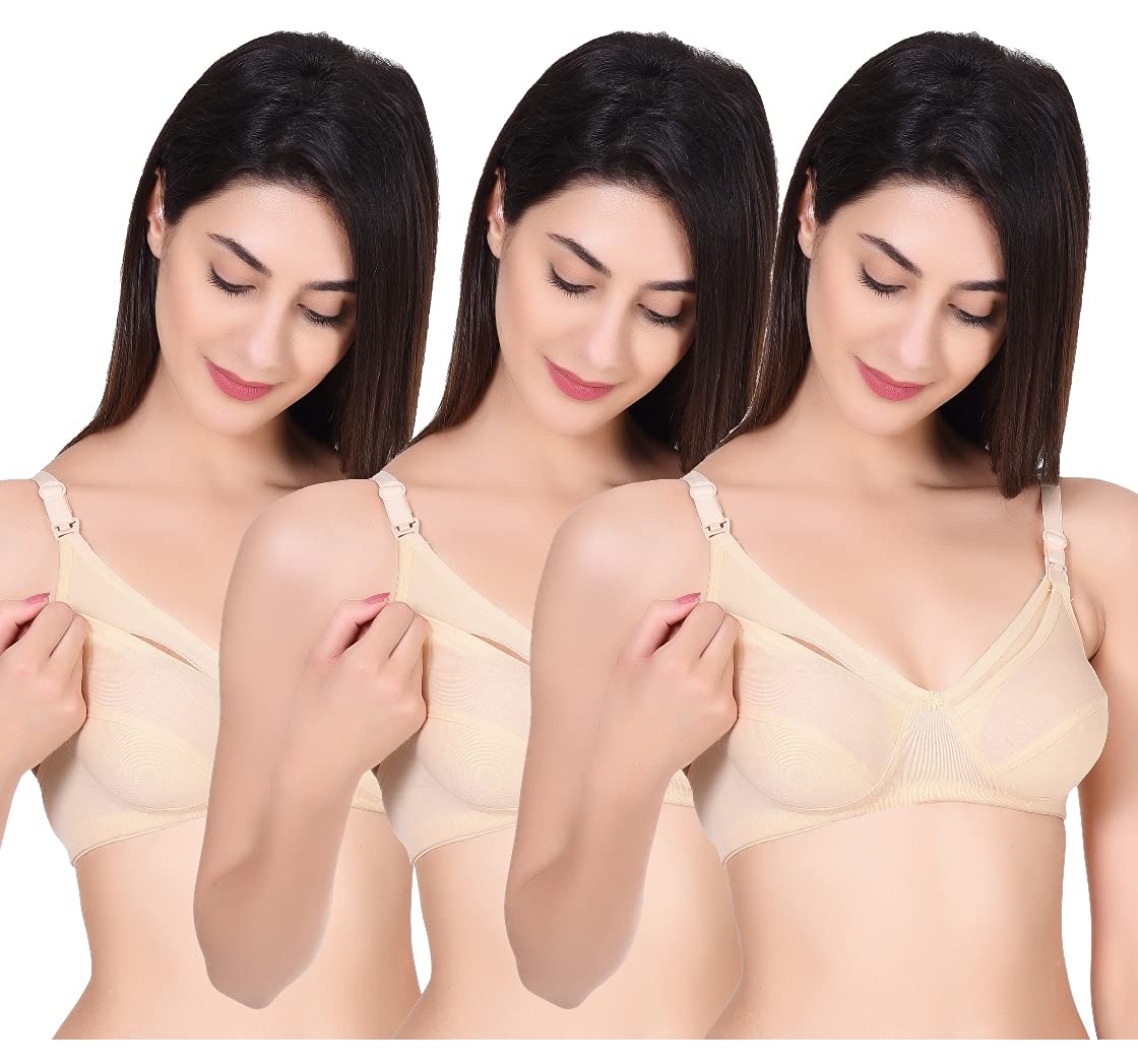 Women's Cotton Feeding/Maternity/Nursing Bra (Pack of 3) Beige-image-2