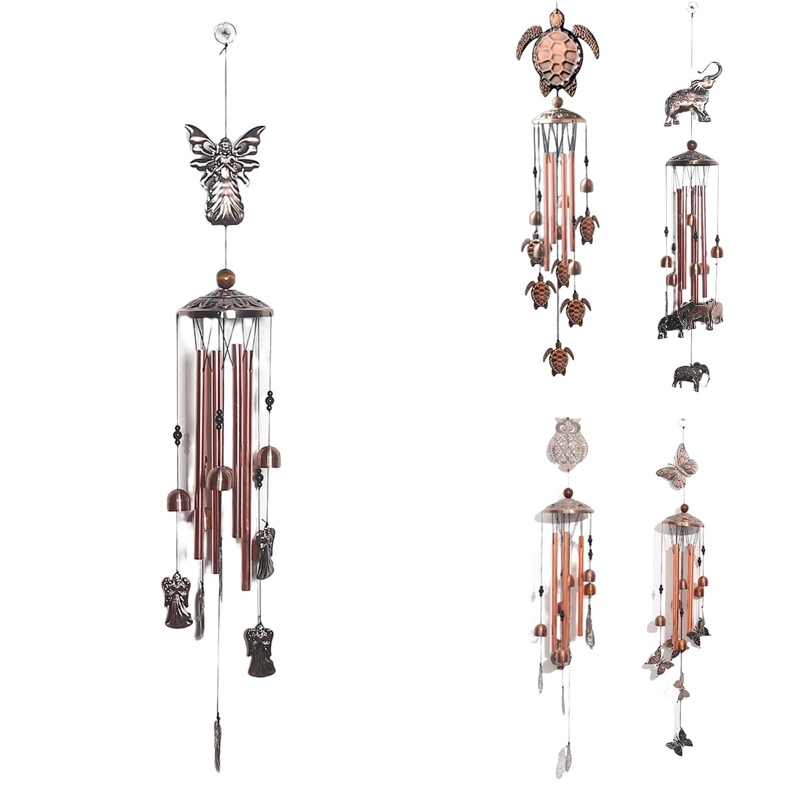 Scacciapensieri Angelo In Metallo - Carillon Da Esterno Con Tubi Ottone - Decorazione Per Giardino