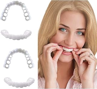 2 Pairs Cosmetic Smile Veneers Teeth Temporary Dentures Teeth Instant Teeth Top and Bottom Veneers Comfort Dentures Instant Perfect Smile Teeth Veneer Cover for Bad Teeth(Size:2 Pairs)