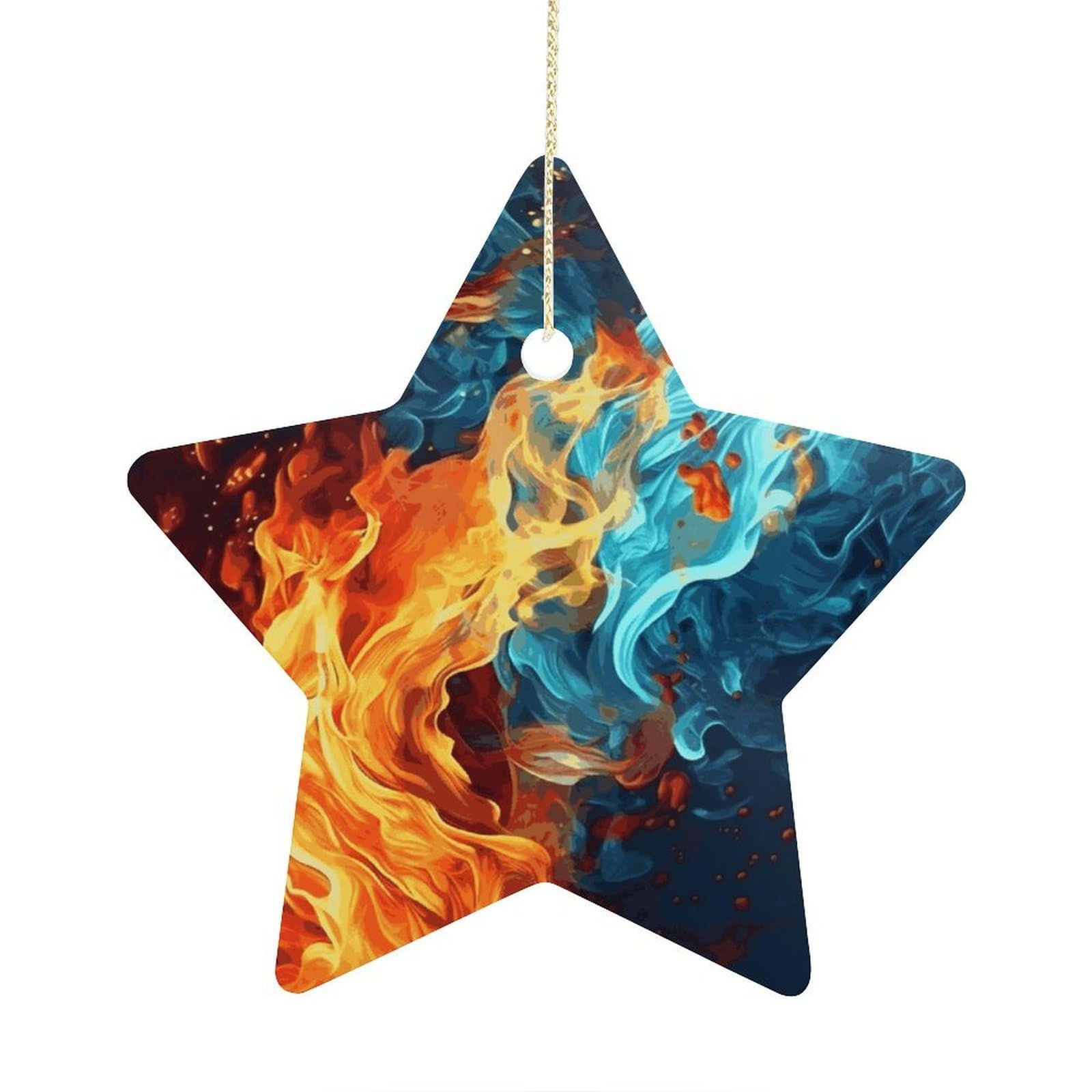 Fodpand Women's Style Fire And Water Pattern Ornament With String, Keepsake Hanging Decorations,Ceramic Ornaments For Men Indoor Home Holiday Party Gifts