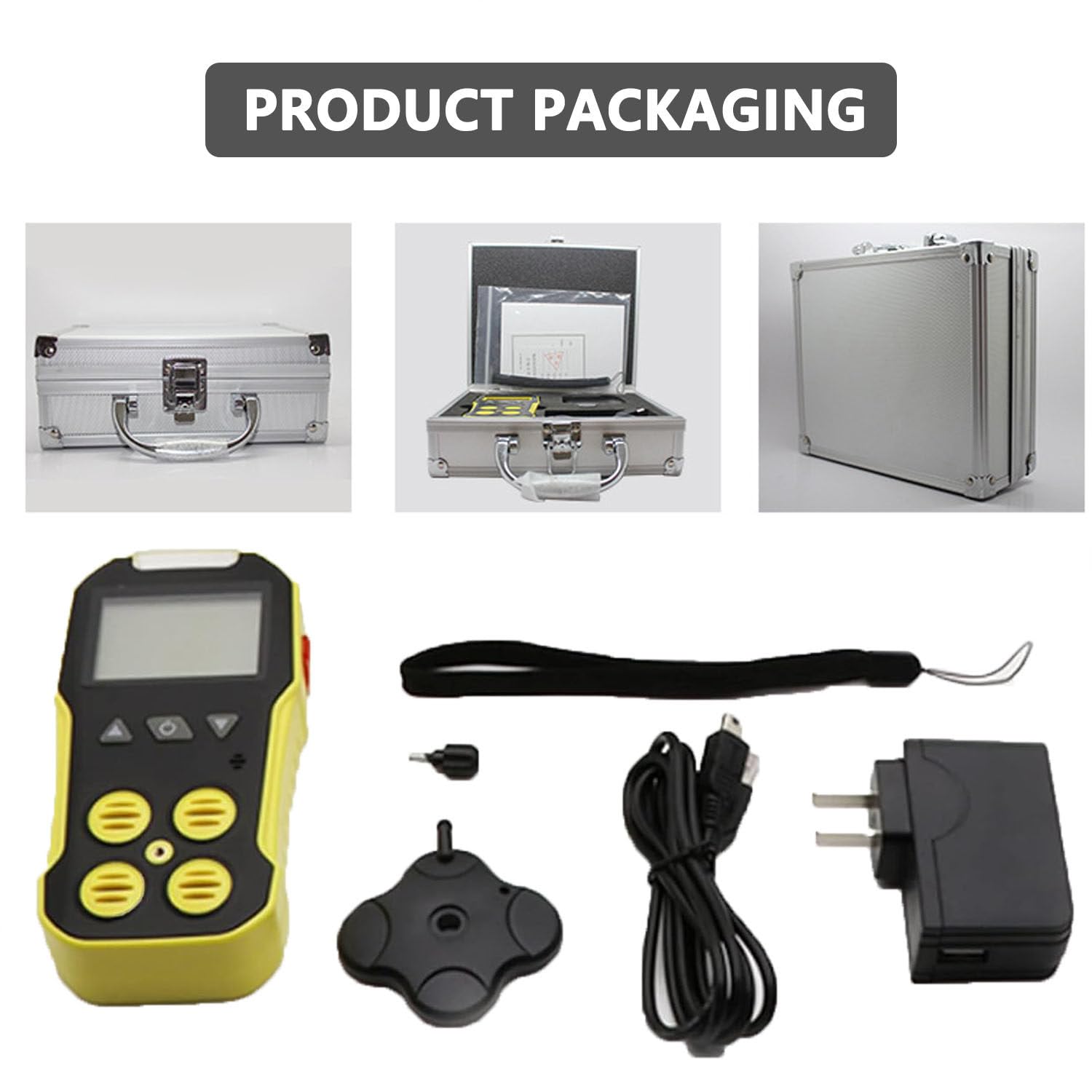 Detector Gas,Recargable 4 Monitor de Gas H2S CO O2 EX | Oxígeno Sulfuro De Hidrógeno Monóxido De Carbono Gas Combustible Detector De Fugas