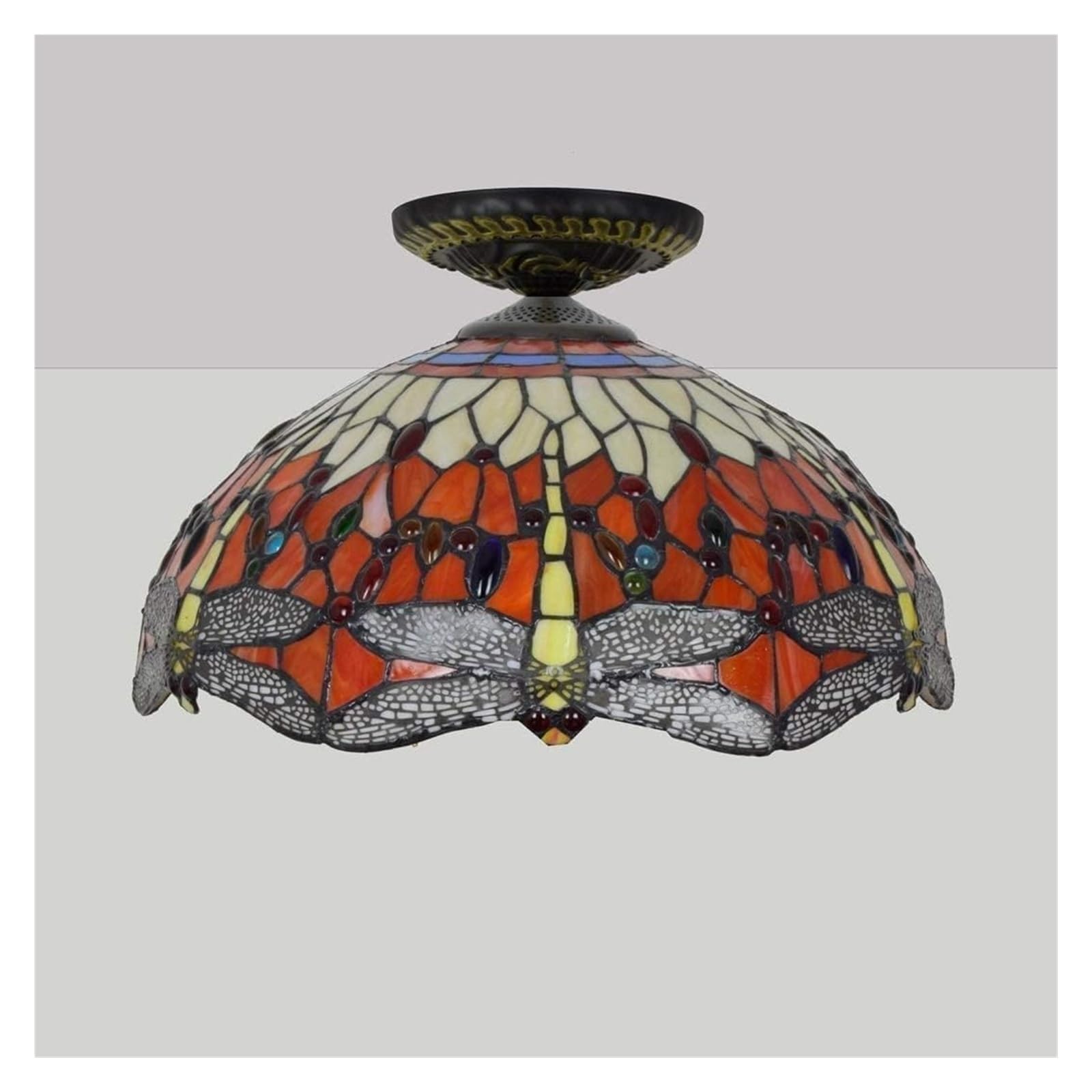 Lampa Sufitowa Lampa Sufitowa W Stylu Tiffany, Lampa Sufitowa 16 Cali Dragonfly Red Design I Witraż Lampa Sufitowa W Stylu Tiffany Do Sypialni