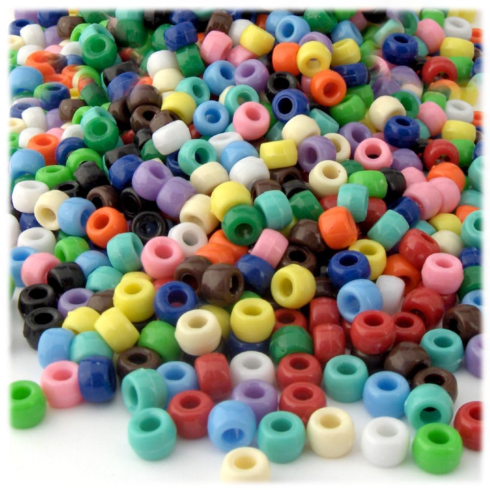 The Crafts Outlet 100pc Plastic Round Opaque Pony Beads 9x6mm Multi Mix Beads