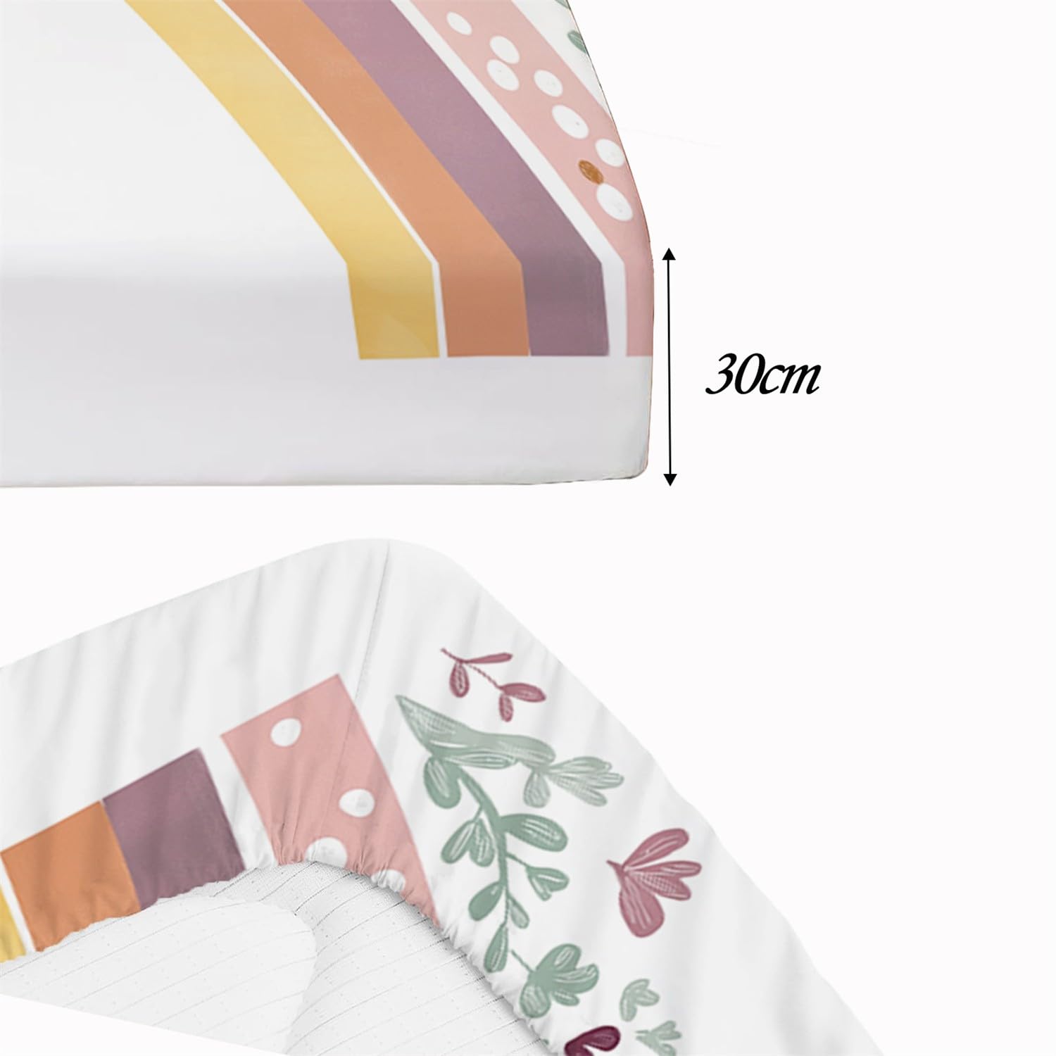 Lenzuolo con angoli 160 x 200 cm Arcobaleno in stile Boho Bedding 3PC Printed Fitted Colore Lenzuolo Lenzuolo con angoli extra profondo con federe Microfibra spazzolata Facile da pulire