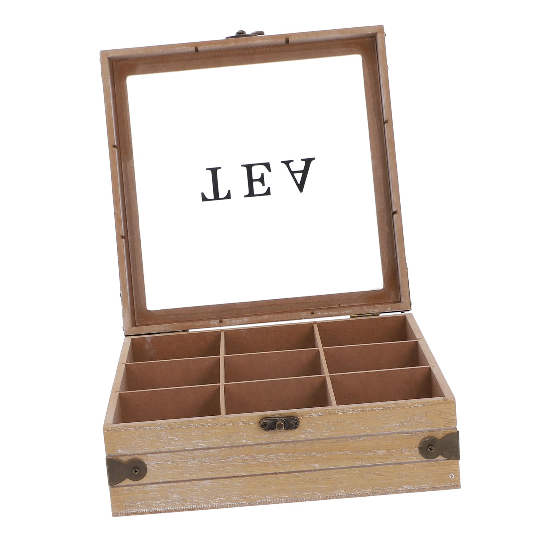 Caja Organizadora de Bolsitas de Té de Madera con Tapa de Vidrio 1pieza
