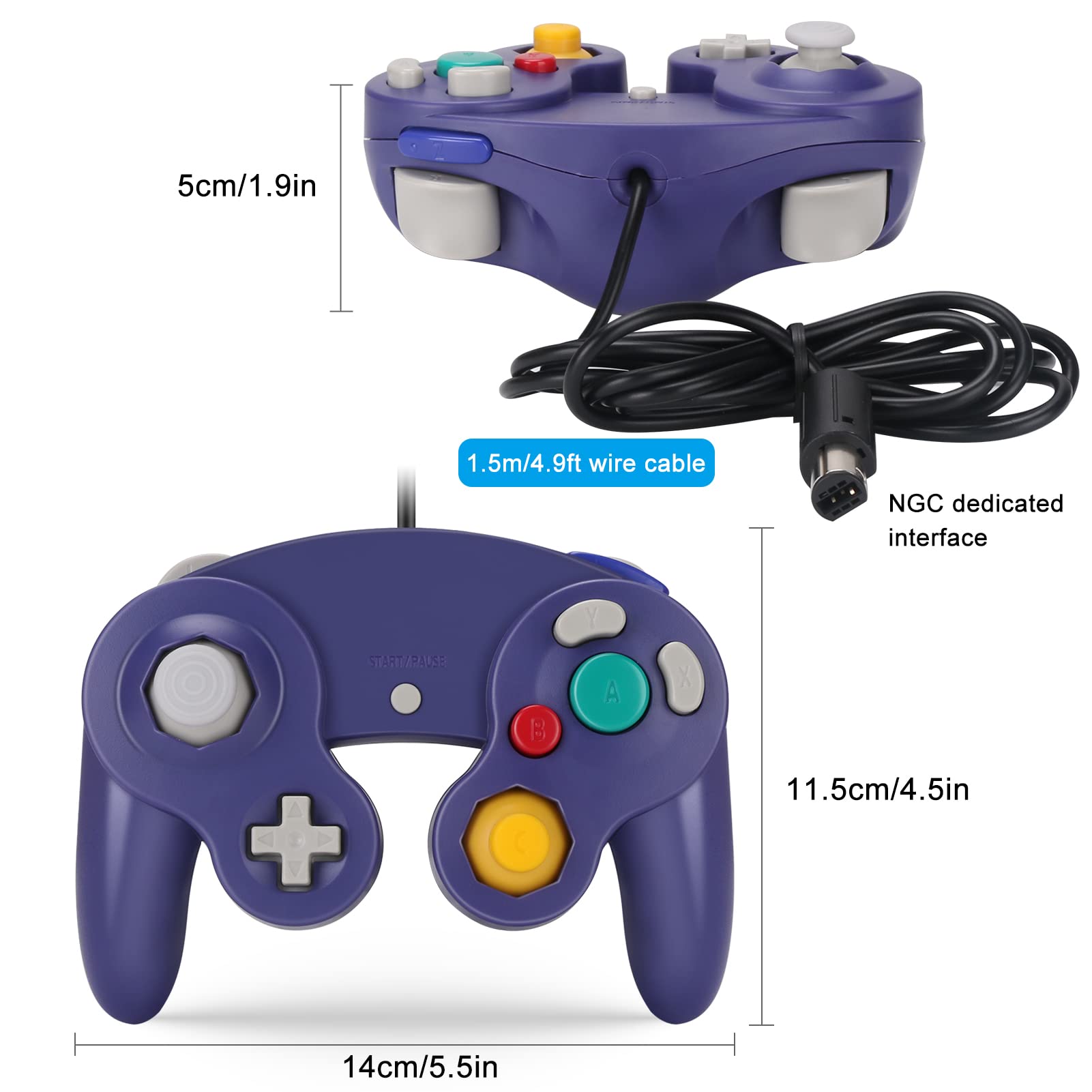 Yideng Gamecube Controller, 2 Pacchetti Classic Cablato Gamepad a Vibrazione, Compatibile Con Wii U/Wii/PC/Switch, Blu Porpora