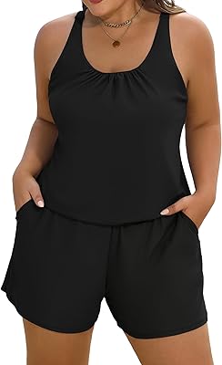 Arolina Women's Plus Size Swim Romper One Piece Swimsuits Modest Bathing Suit with Pockets (S-24W)