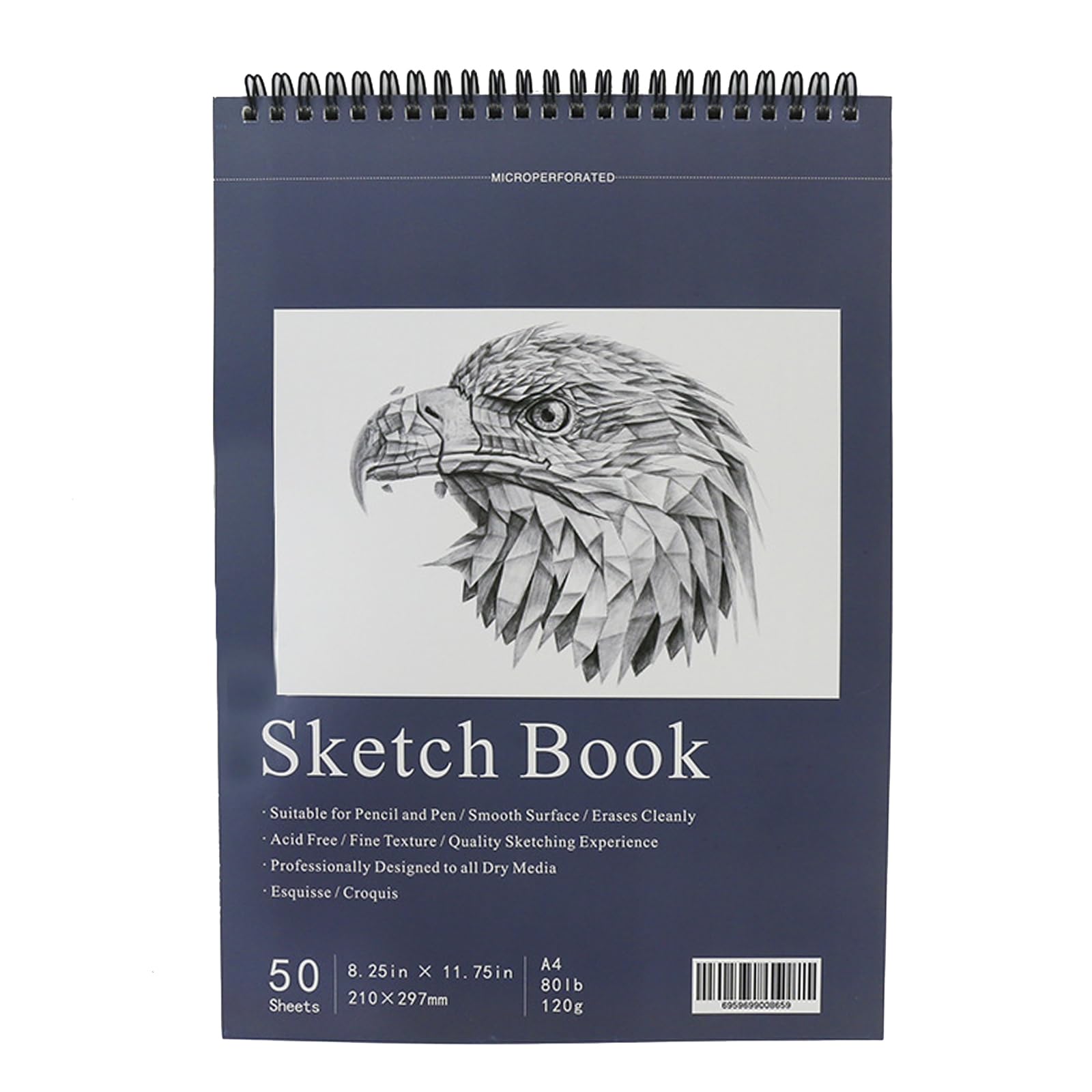 Cuaderno de Dibujo A4, Bloc de Dibujo Sketchbook 50 Hojas 100 Páginas, Papel Grueso de 120gsm, con Espiral Tapa Dura para Niños Adultos Profesionales Dibujar Pintar y Hcer Bocetos