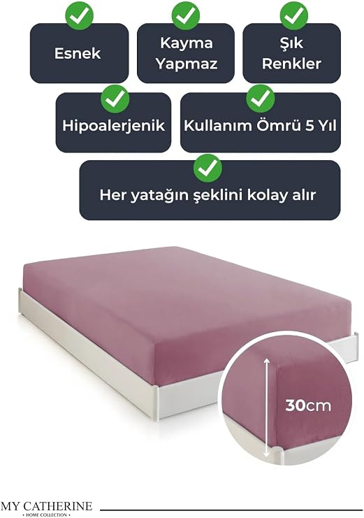 Lastikli Çarşaf Hipoalerjenik%100 Pamuk Penye Kumaş Çift Kişilik 200x200 Lila, LUXCARSAF