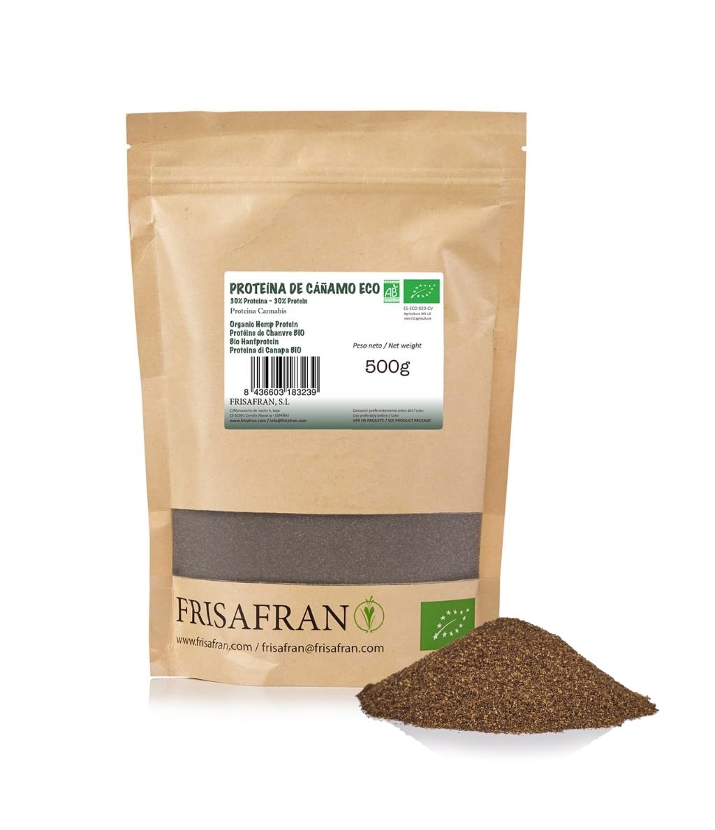 FRISAFRAN | Proteine ​​della Canapa in Polvere Bio 500g | Proteine ​​Vegetali-Grezza | Canapa macinata | Supercibo | Omega 3 | vegano | Senza glutine-additivi | polvere proteica | Salato | piselli