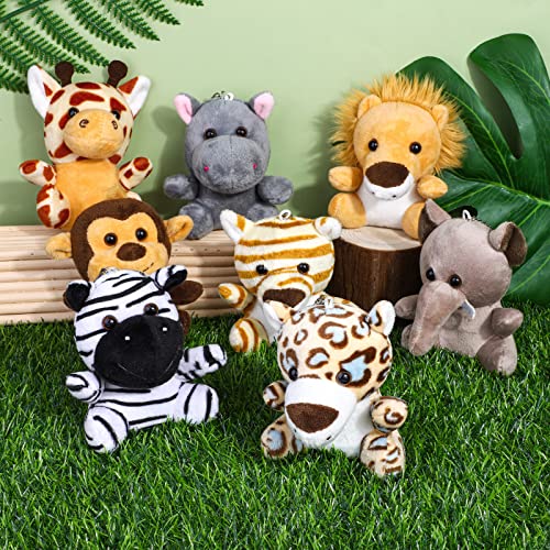 ELCOHO 16 Pieces Safari Mini Stuffed Jungle Animal Set Small Stuffed Forest Animal 3.75 Inch Animal Keychain Plush Toys for Animal Themed Parties Kids Birthday(Sitting) - Image 4
