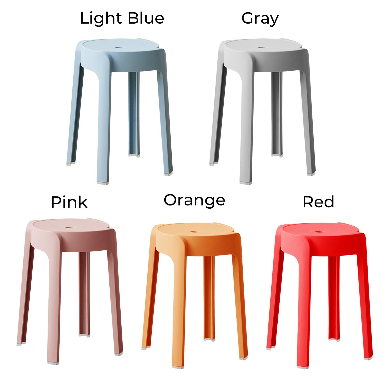 Taburetes de Bar de plástico apilables | Juego de 5 resistentes para cocina y baño, antideslizante, 5 colores