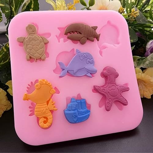 Miniatura 9 de Molde de silicona para fondant, linda tortuga marina, tiburón, forma de caballo, tema oceánico, fondant, decoración de pasteles, goma de mascar,