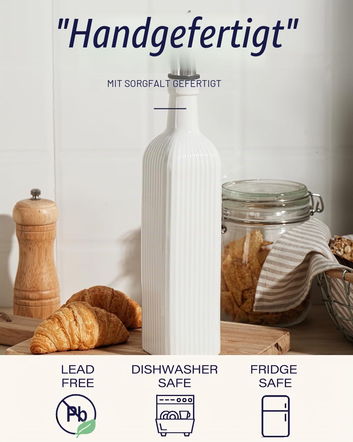 getstar Olivenöl Spenderflasche für Küche, Keramik Öl Flasche mit Automatischem Edelstahl Ausgießer, G8943