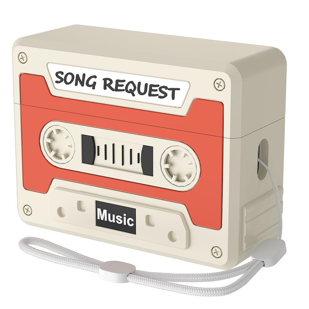 AirPods 4 Case Cover, Cool Classical Tape Strong Protection Earbud Case Soft Silicone TPU Protector with Lanyard String - Orange