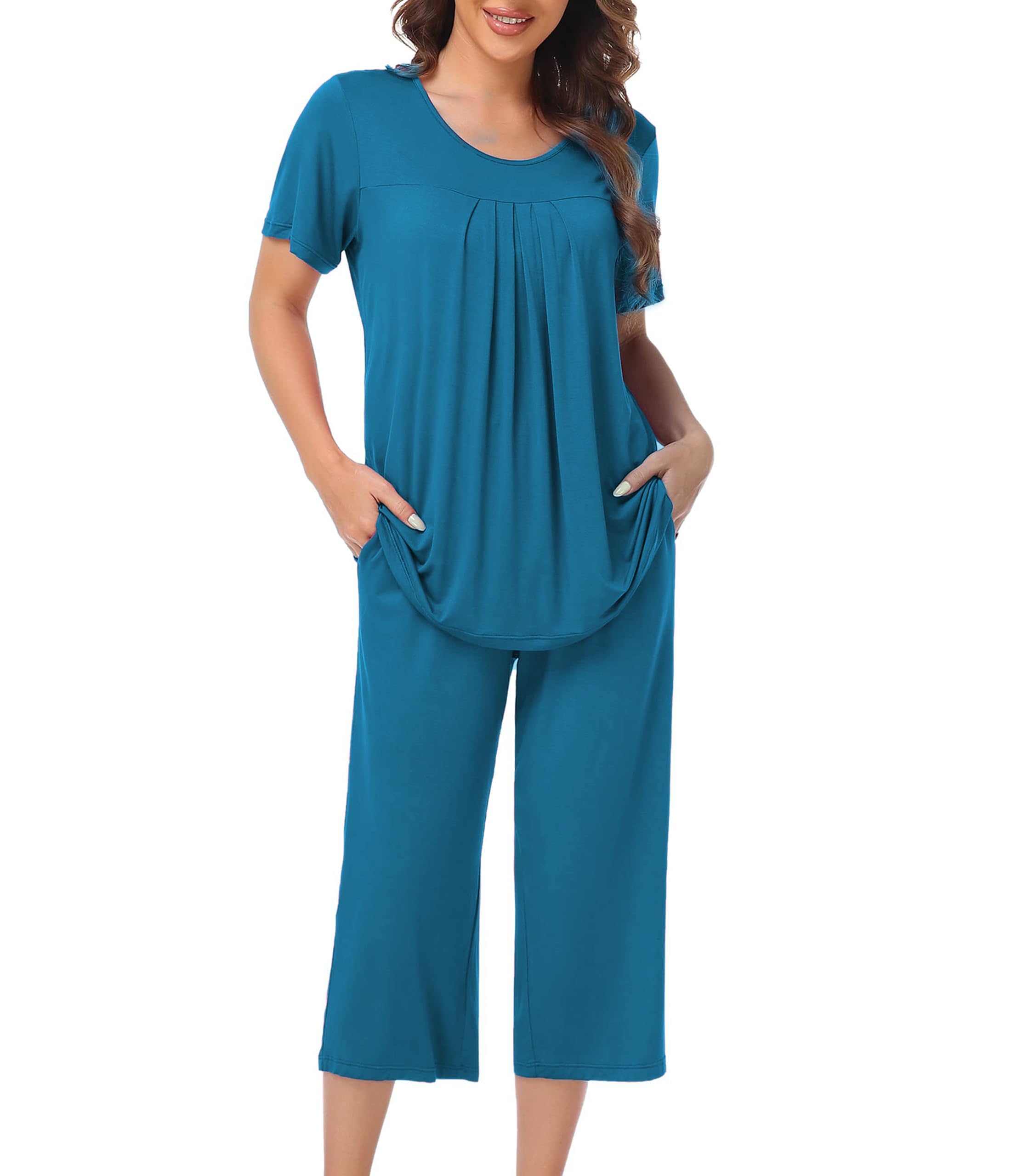 COLORFULLEAF Pigiama da donna, in due pezzi, estivo, leggero, a maniche corte, da notte e pigiama a 3/4