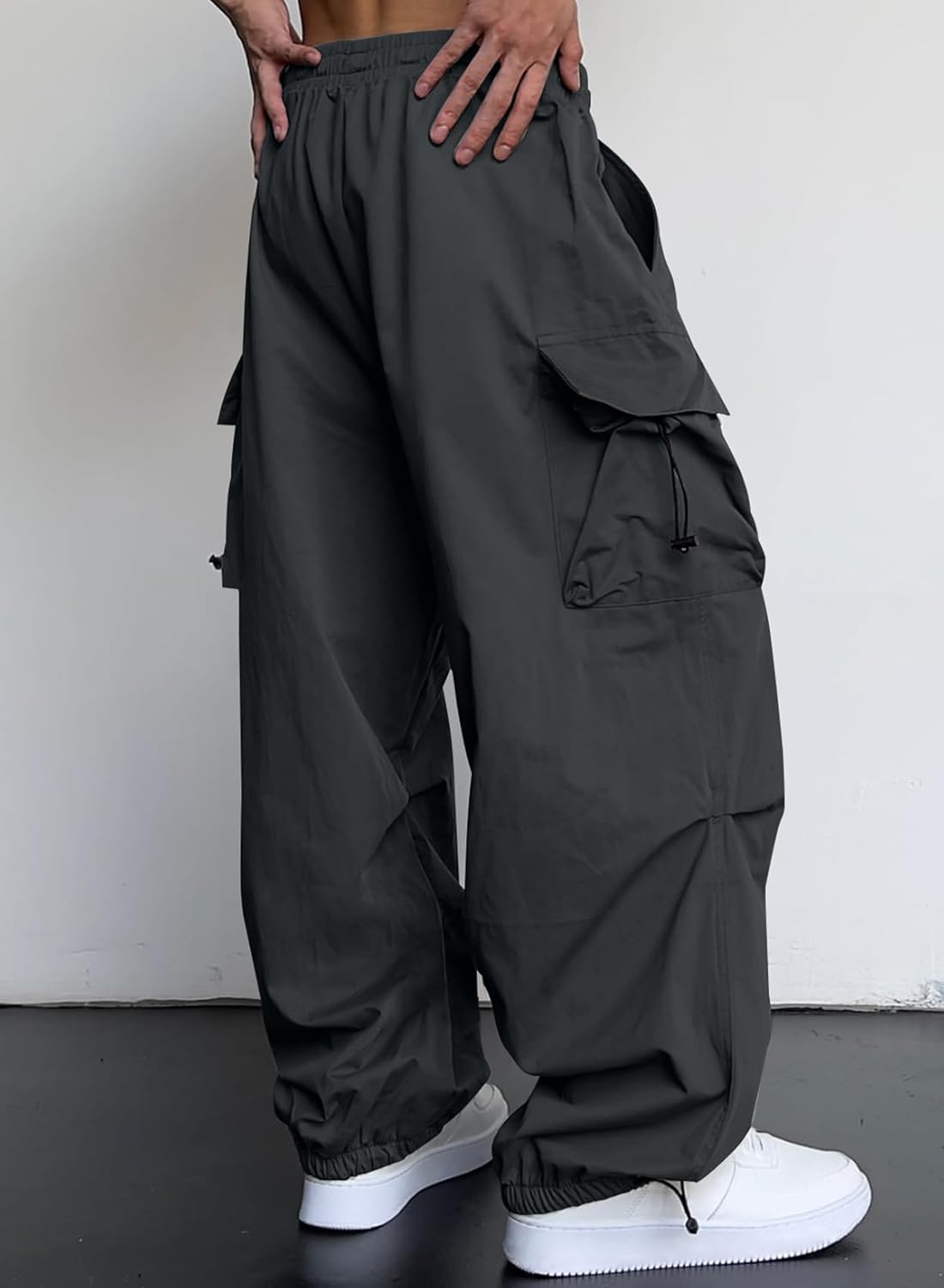 JMIERR Men's Baggy Cargo Pants Trendy Casual Parachute Pant Loose Fit Harem Joggers with Pockets for Streetwear