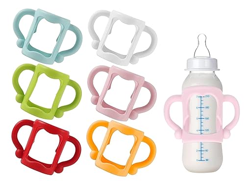 6 Pack Baby Bottle Handles for Dr Brown, Multicolors Silicone Baby Bottle Handles Baby Bottle Holder with Easy Grip to Hold Their Own Bottle,