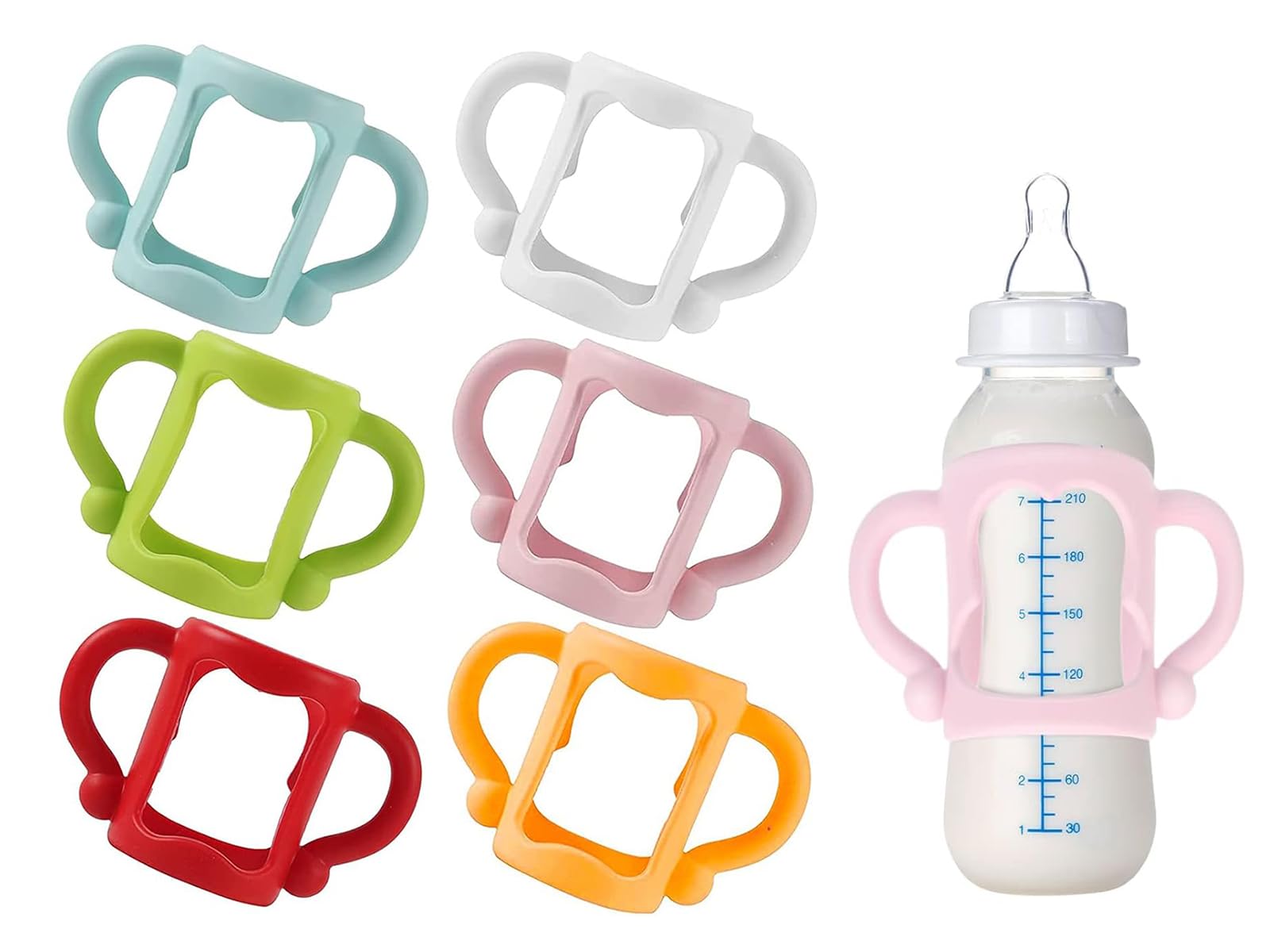 Dr Brown 6 Pack Baby Bottle Handles with Easy Grip, Multi-Color Silicone Bottle Holder, BPA-Free