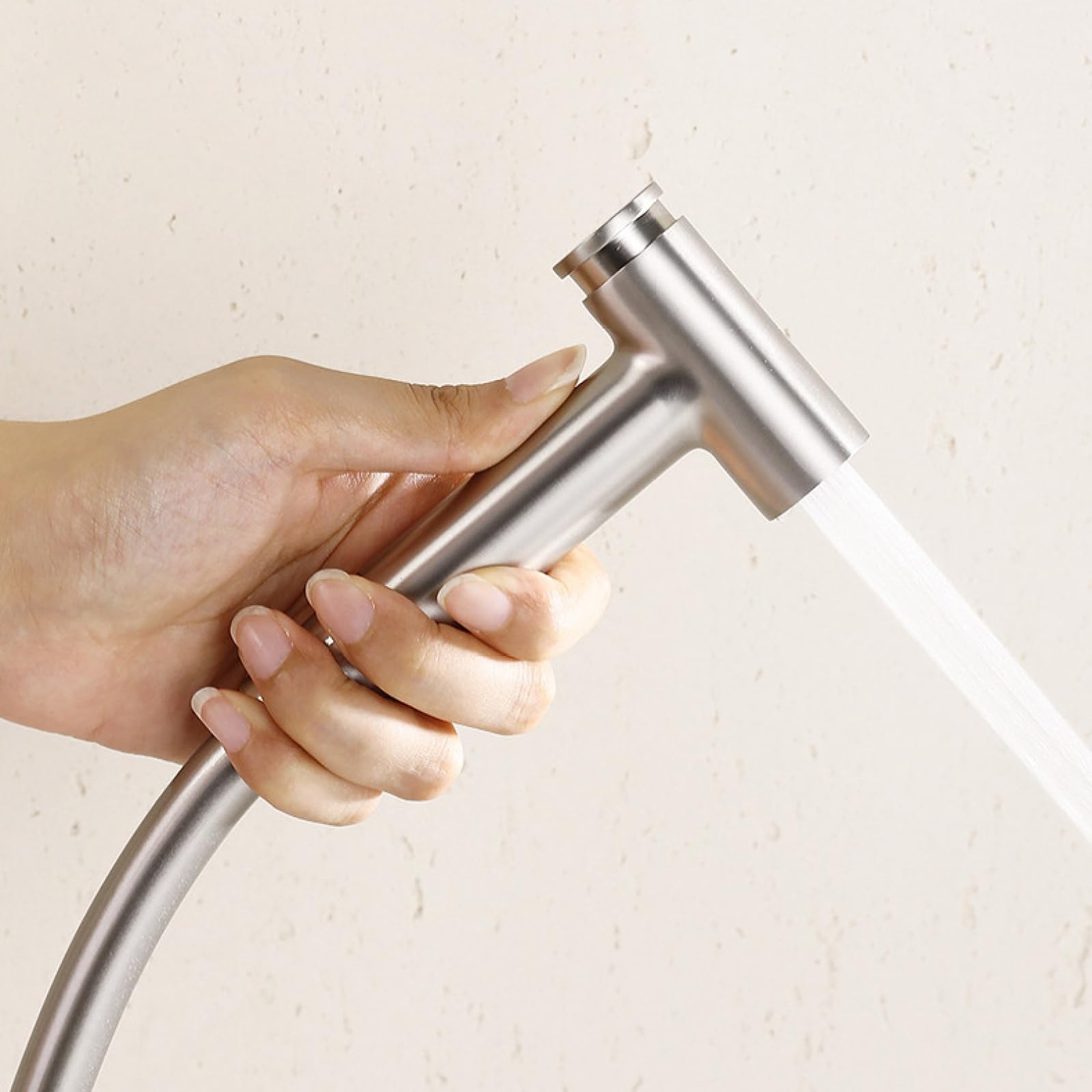 Kit De Rociador De Bidé Latón Ducha Bidet WC con Manguera Ducha Higienica Portatil Montaje En Pared Orificio Único,Níquel Cepillado