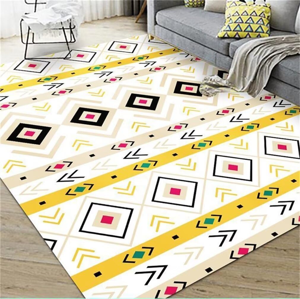 Tapis pour enfants chambre style gaming jaune géométrique rétro 250x300