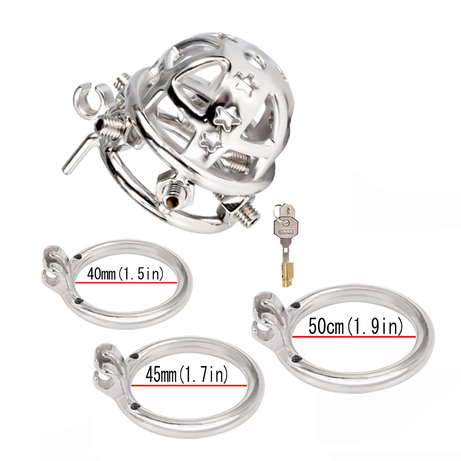 Jaula de castidad Masculina: Jaula para pene con Anillos de 3 tamaños, cómodo Dispositivo de castidad para Bondage de pene, Juguetes sexuales para Hombres.,3 Rings