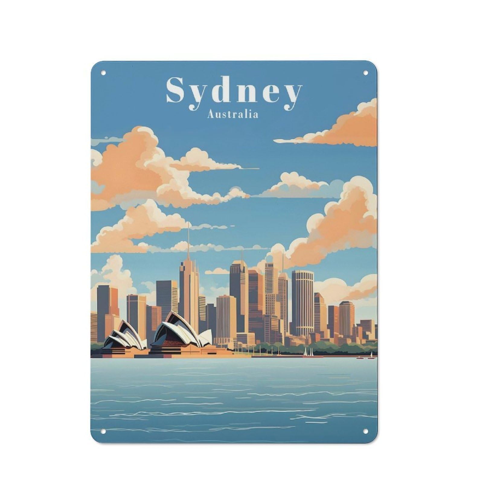 Vintage Metal Wall Art Sign 40x30cm Featuring Sydney Australia Travel, Old Style Wall Plaque for Kitchen, Hallway, Bar Or Small Cafe
