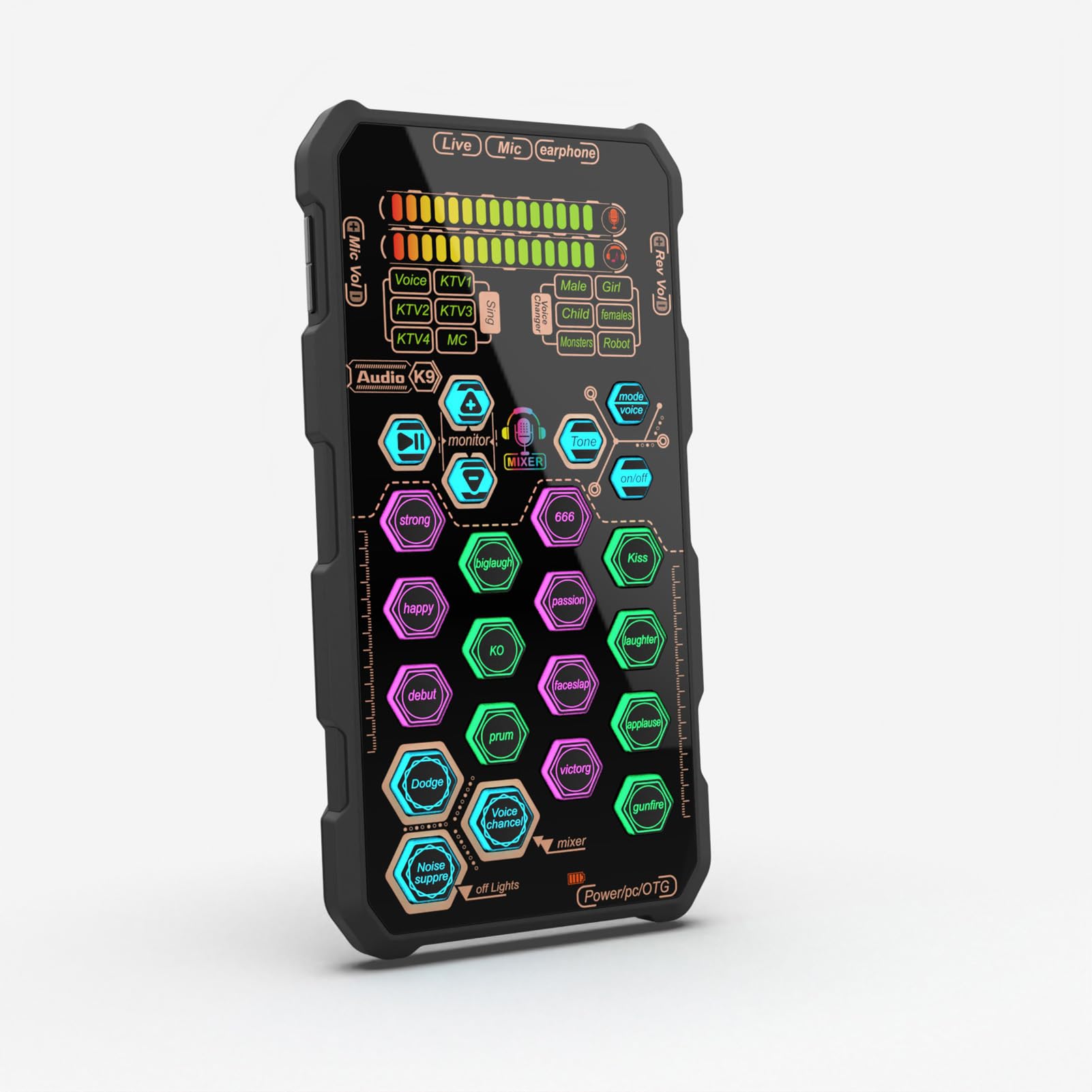 Scheda Audio Live Portatile K9 con di Voce - 6 modalità di Canto e 6 Effetti Vocali - Mixer USB per Karaoke e Registrazione - Compatta e Facile da Usare per Podcaster e Streamer