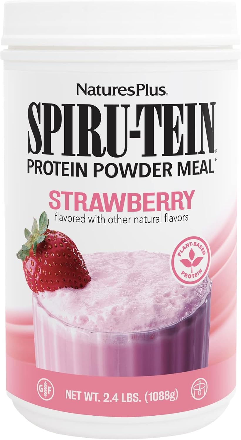 NaturesPlus SPIRU-TEIN Shake - Strawberry - 2.4 lbs, Spirulina Protein Powder - Plant Based Meal Replacement, Vitamins & Minerals For Energy - Vegetarian, Gluten-Free - 32 Servings