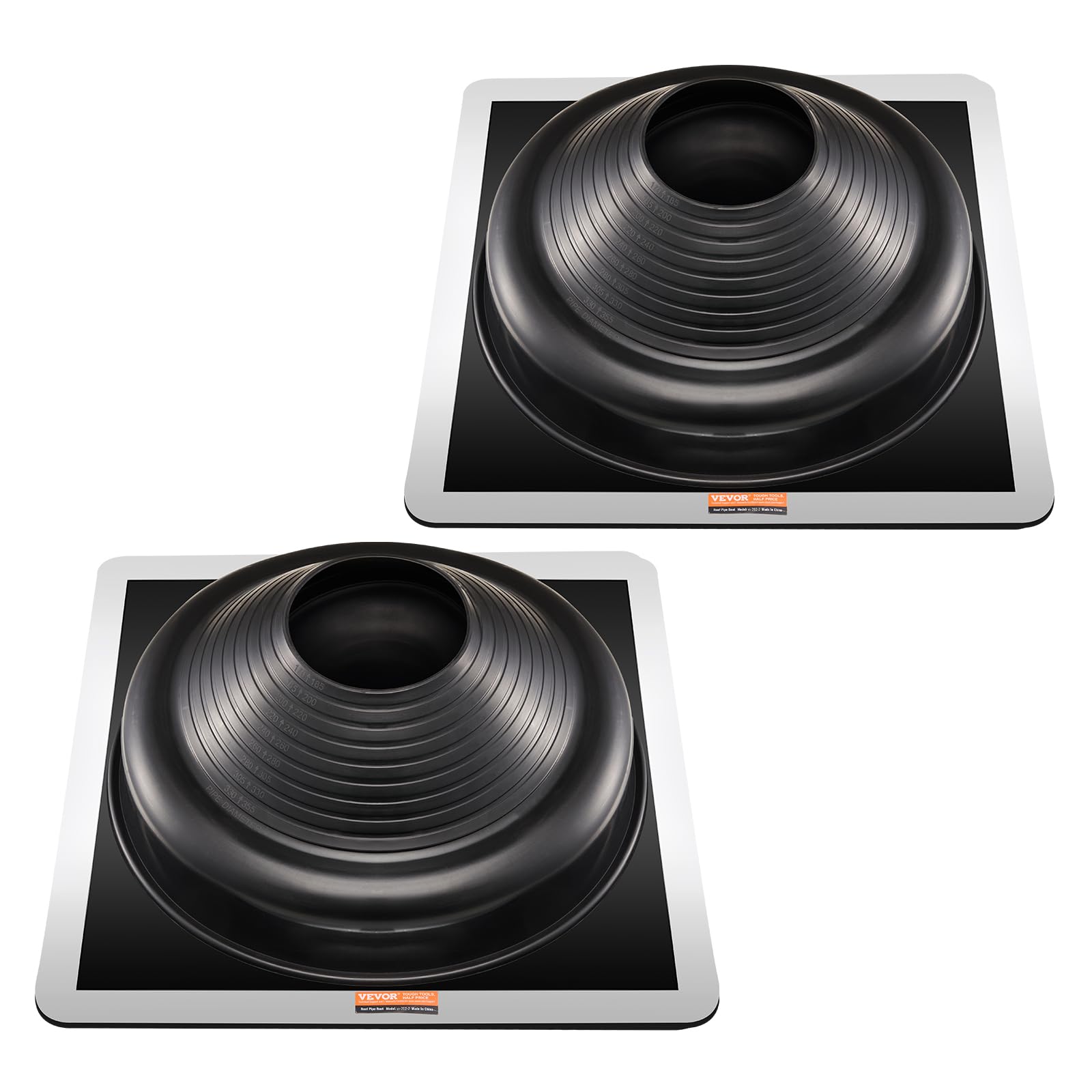 VEVOR Solin de Toit pour Tuyaux 170-355 mm Étanchéité Toiture Flexible EDPM, Lot de 2, Base Carrée en Métal, Haute Température -55℃-100℃, pour Cheminée, Poêle à Bois, Tuyaux d'Aération Extérieur, Noir