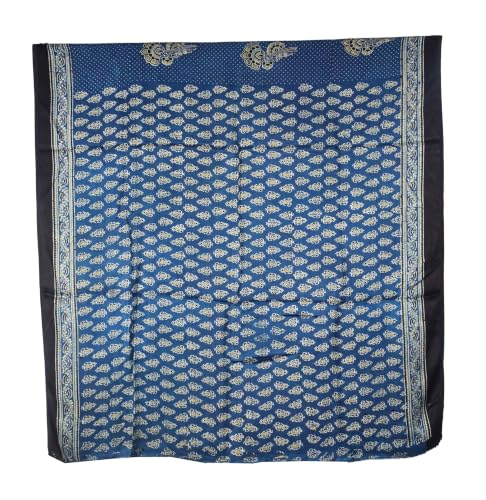 Image of Ethnics of Kutch Womenss Ajrakh Modal Silk Natural Dye Hand Block Print Saree with Blouse Piece - 5.5 Mtr Length