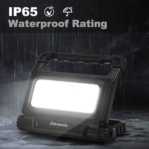 Miniatura 3 de Darenic Luz LED de trabajo recargable, 30 W, 3000 lúmenes, luz de inundación giratoria portátil con base magnética, luz impermeable IP65 para