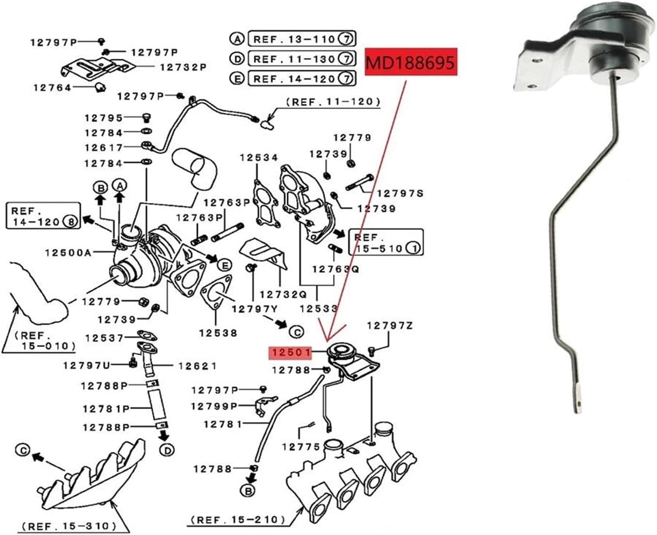Compatible with Turbocharger Waste Gate Actuator Valve L200 Triton Pajero Sport 2.5 4D56 28248-42880 MB187610 MD188695 282484A200 MR187610 Auto Parts