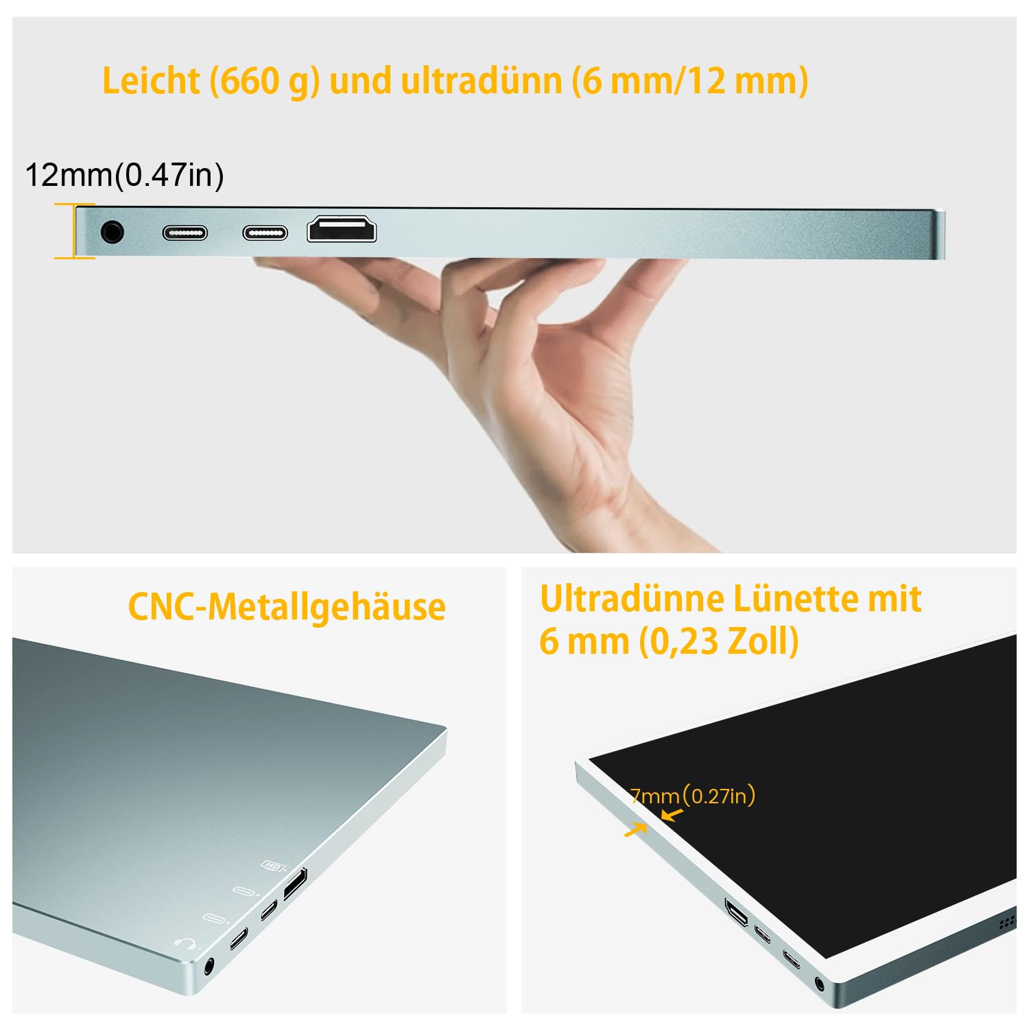 Monitor Portátil Táctil, 15,6'' Pantalla Ordenador con Funda Protectora | 1920x1080 IPS FHD con Altavoz Integrado, 10 Puntos con HDMI y USB-C para PC y Móvil