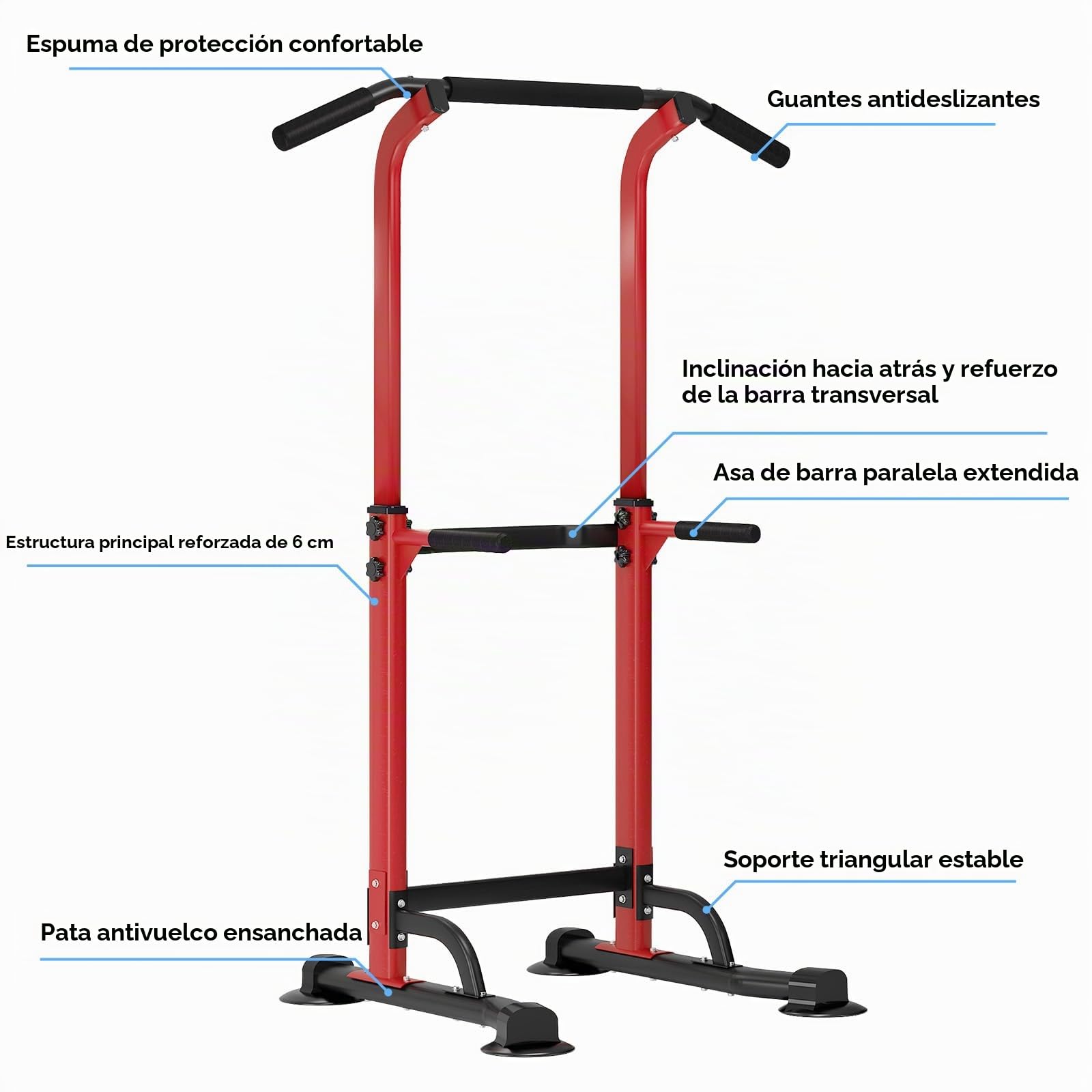 SDHYL Power Tower - Estación de dominadas, altura ajustable, para entrenamiento abdominal, para principiantes y profesionales, color rojo y negro
