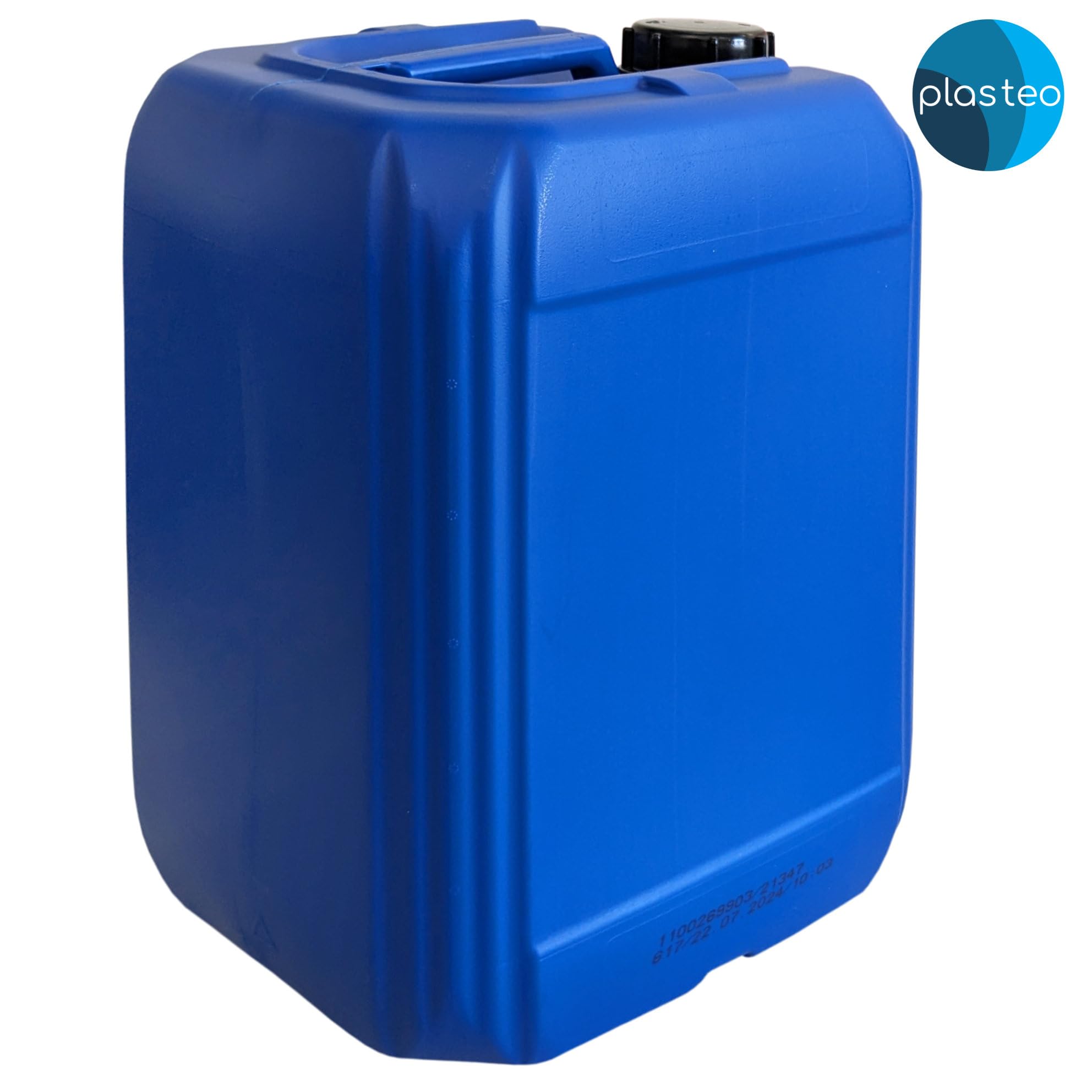 plasteo 25 Liter Getränke Wasserkanister mit 1 Hahn und Schraubdeckeln (DIN 61), Blau