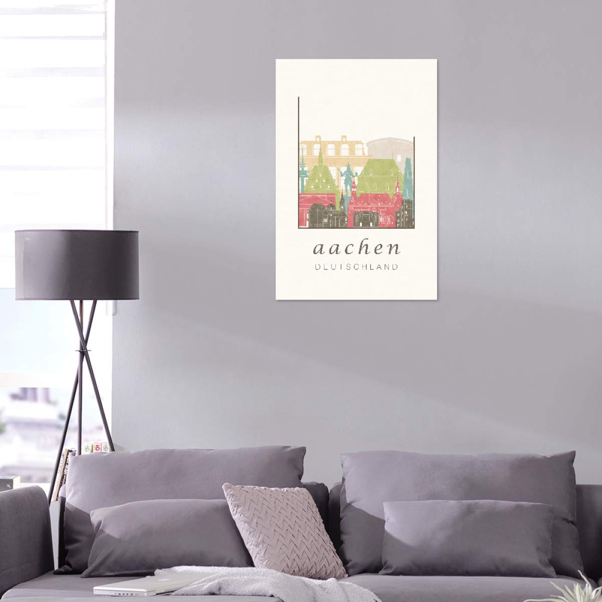 artboxONE Alu-Print 60x40 cm Aachen Skyline Pastel von Künstler GREENGREENDREAMS