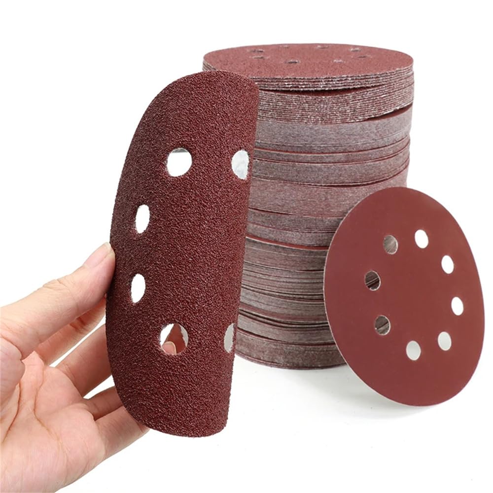 5-calowe 8-otworowe tarcze ścierne i papier ścierny samoprzylepny pętlowy 125 mm 60~2000 gradacji do szlifierek orbitalnych, arkusze ścierne, narzędzia, 120 gradacji, 100 szt.