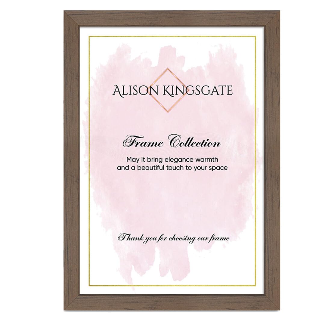 Alison Kingsgate Modern A2 Walnut Picture Frame - Engineered Wood Photo Frame with Shatterproof Perspex Front - Ideal for Posters, Certificates & Artwork