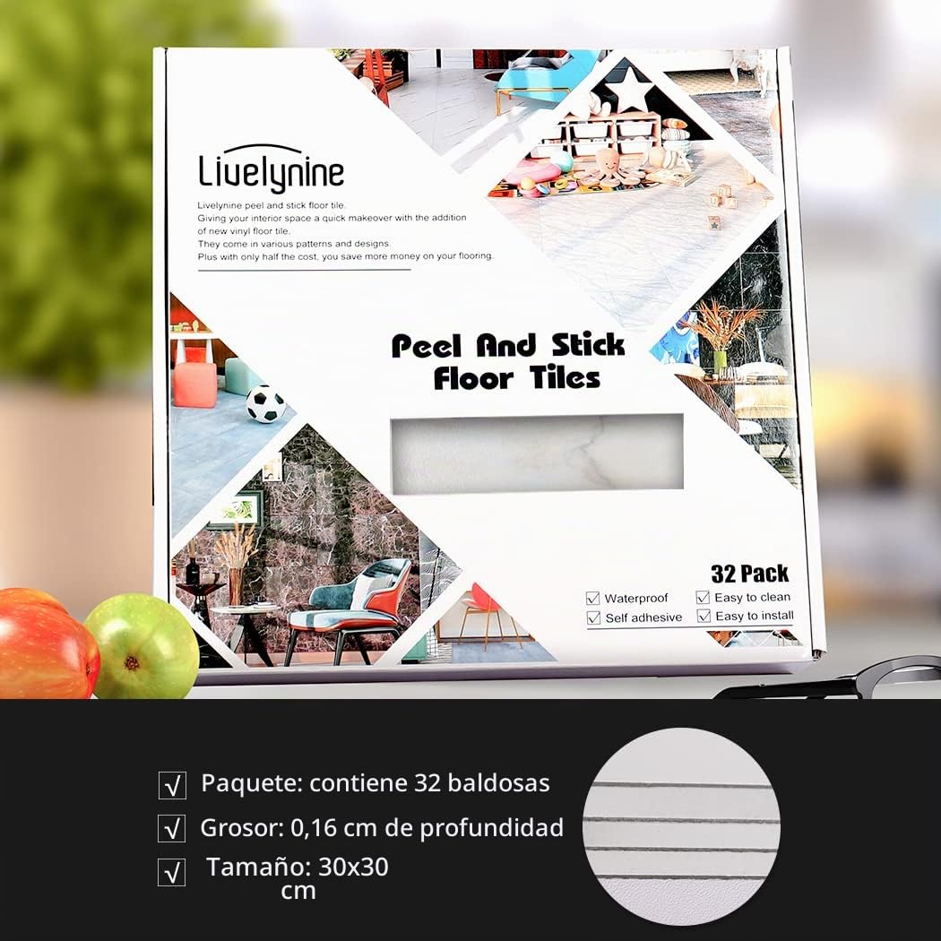 Livelynine 32 Losetas Suelo Vinilo Autoadhesivo Baño Vinilo Suelo Cocina-Lavable-Resistente-Losetas Vinilo para Suelo 30X30 Suelos de Vinilo Adhesivos para Suelo Vinilico Autoadhesivo Blanco/Azul/Rosa