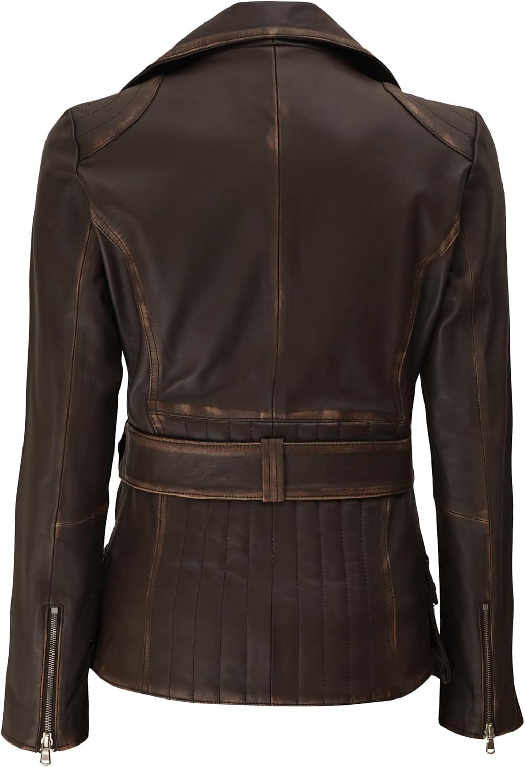 Decrum Asymmetrical Womens Leather Jacket - Belted Style Real Lambskin Leather Jackets For Women - Image 3