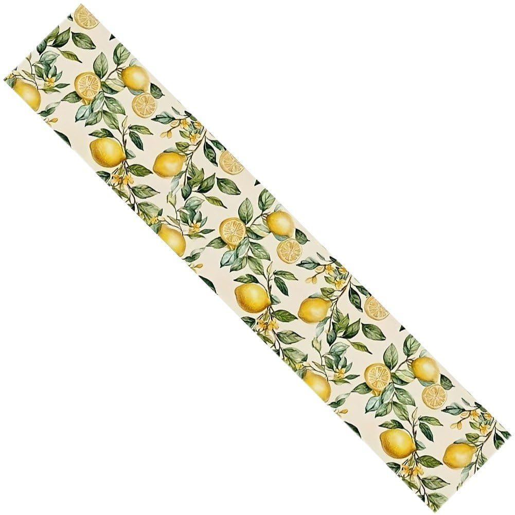 Danlai Lemon Pattern Linen Table Runner, Washable Table Cloth for Dining Dresser Office Banquet Party Decoration