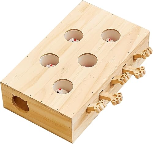 Whack-a-mole - Juguete interactivo de madera para gatos de interior, caja de juguetes interactiva para mascotas, rompecabezas para gatos de todas
