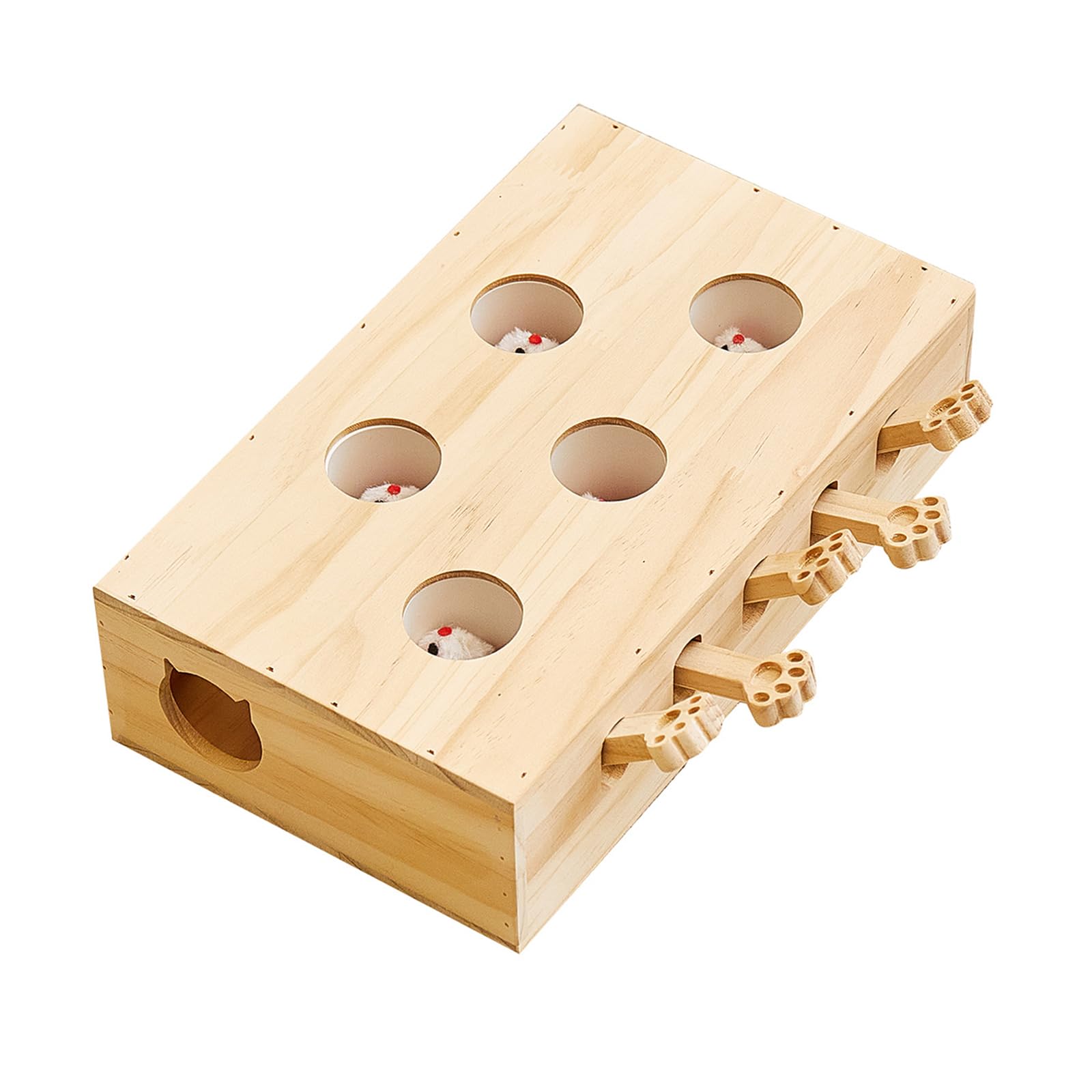 HaoCpetslian Wooden Whack-a-mole Interactive Cat Toy for Indoor Cats Interactive Pet Toy Box Cat Puzzle Toy for All Ages Cats for Indoor Play Exercise